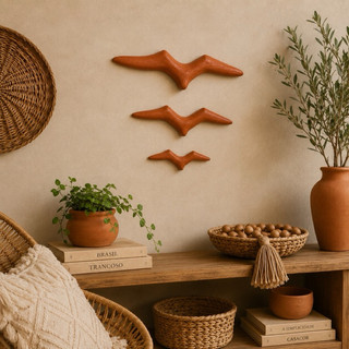 Trio de Gaivotas de Barro para Parede 35cm 30cm e 25cm Artesanal