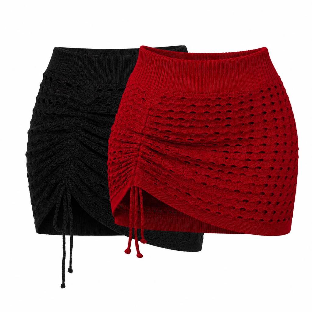 Kit c/ 2 Peças Sainha Mini Curta Saida de Praia Verão de Tricot com Puxe