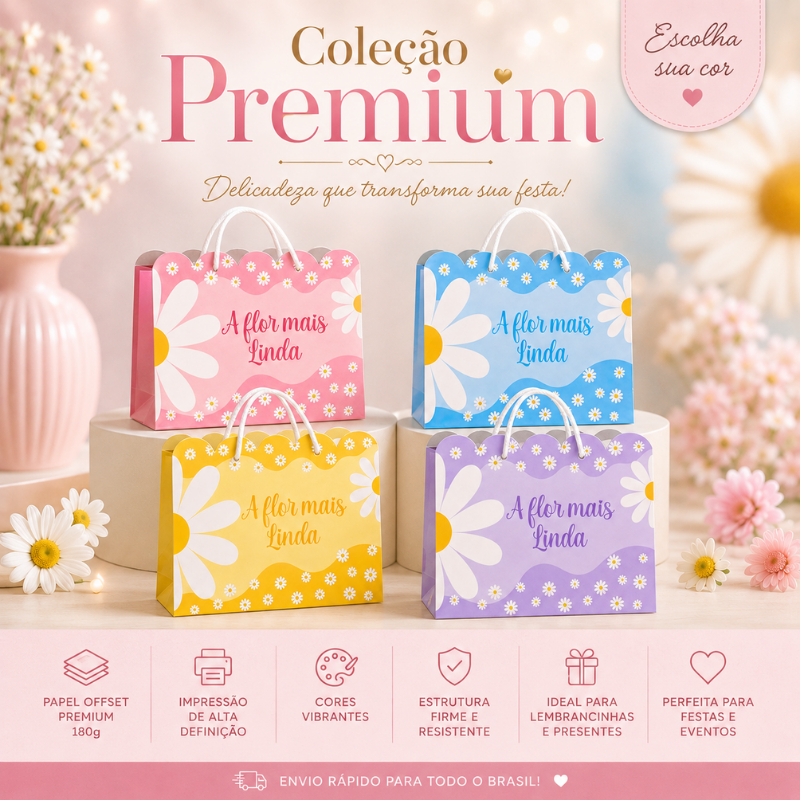 ENVIO RÁPIDO - Sacolinha Personalizada Margaridas | Sacolinha Festa Margaridas | Lembrancinha Aniversário