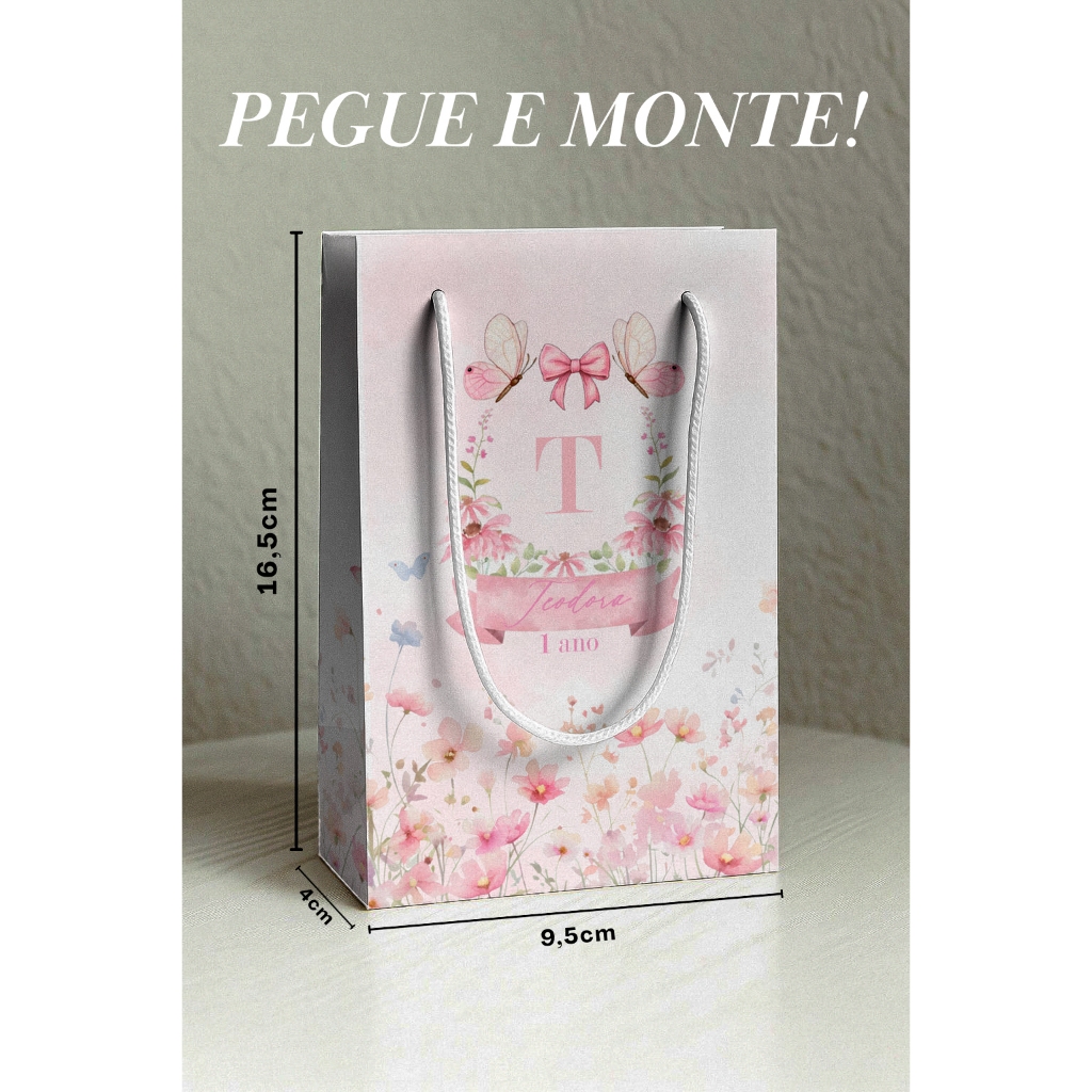 Kit Sacolinha Personalizada Jardim das Borboletas P | | Nome e Idade | Lembrancinha Personalizada