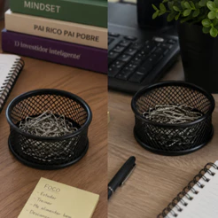 Porta Clips Metal Aramado Preto 9x4cm Organizador de Mesa Escritório Home Office