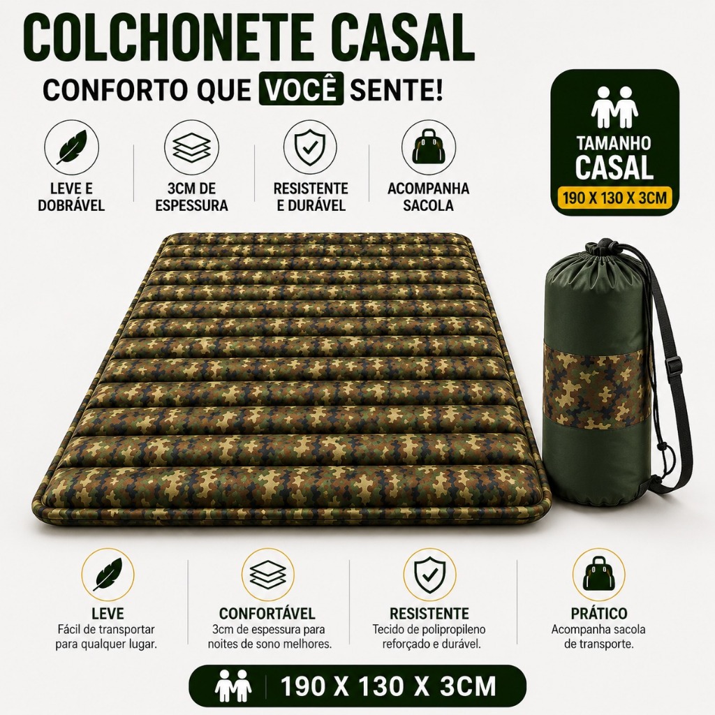 Colchonete Casal Camping Colchao Dobrável Com Sacola Transporte Ecocamping Colchão P Barraca Acampamento Pesca Trilhas