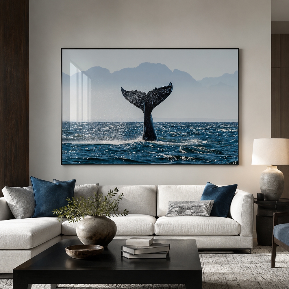Quadro Decorativo Marítimo Rabo de Baleia com Moldura para Sala Quarto e Casa de Praia