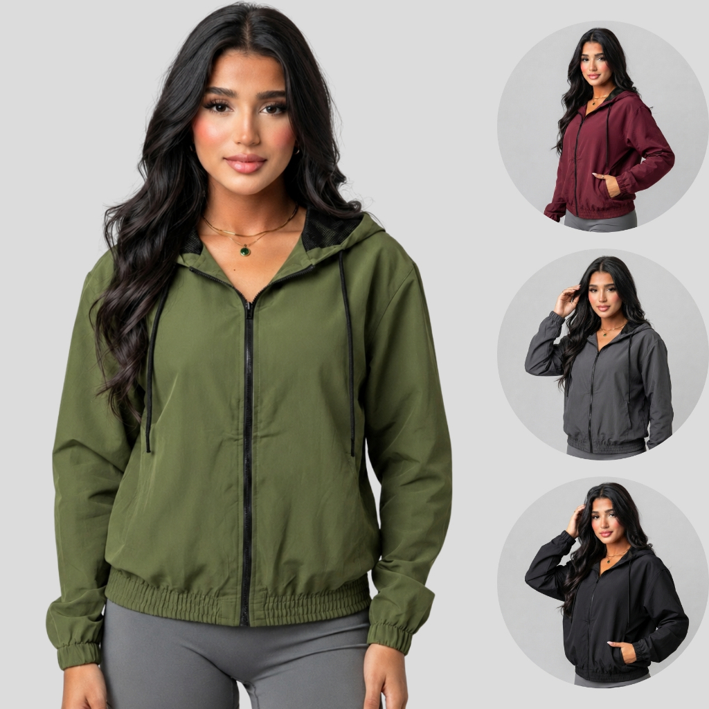 Blusa Corta Vento Ziper Feminino Classic Jaqueta Impermeavel Levinha Fitness Acdemia Esporte Basica Bolsos Secagem