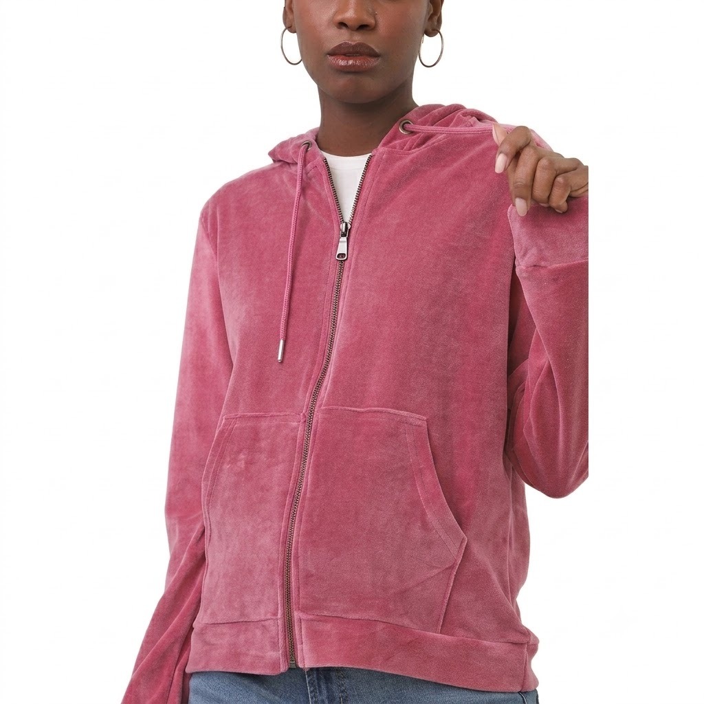 Jaqueta Feminina Básica Em Plush Com Capuz E Bolso Frontal Tamanhos P, M, G e GG — imagem 2 de 2