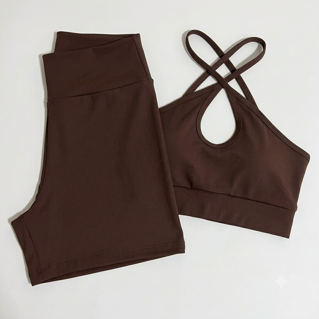 Conjunto de Top e Short Academia Feminino Liso com Bojo Removível Suplex Premium Moda Fitness
