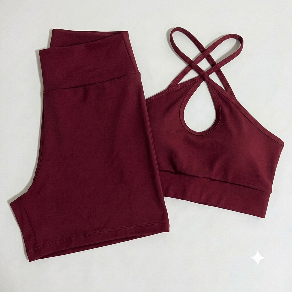 Conjunto de Top e Short Academia Feminino Liso com Bojo Removível Suplex Premium Moda Fitness