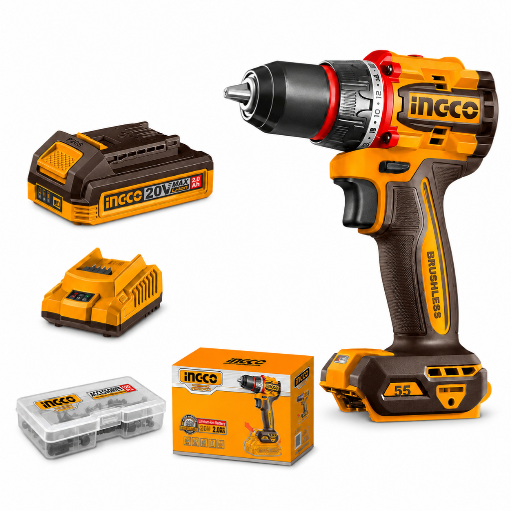Parafusadeira Furadeira INGCO 20V Brushless 55Nm 1/2 Pol C/ Bateria e Carregador P20S CDLI205582-9
