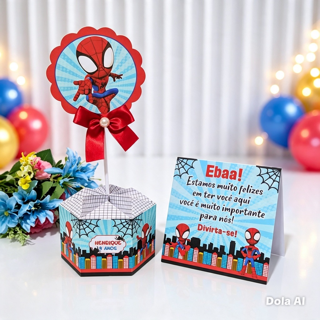 Centro de mesa Homem Aranha Cute Plaquinha Lembrancinha  Festa Infantil  Personalizado Caixinha