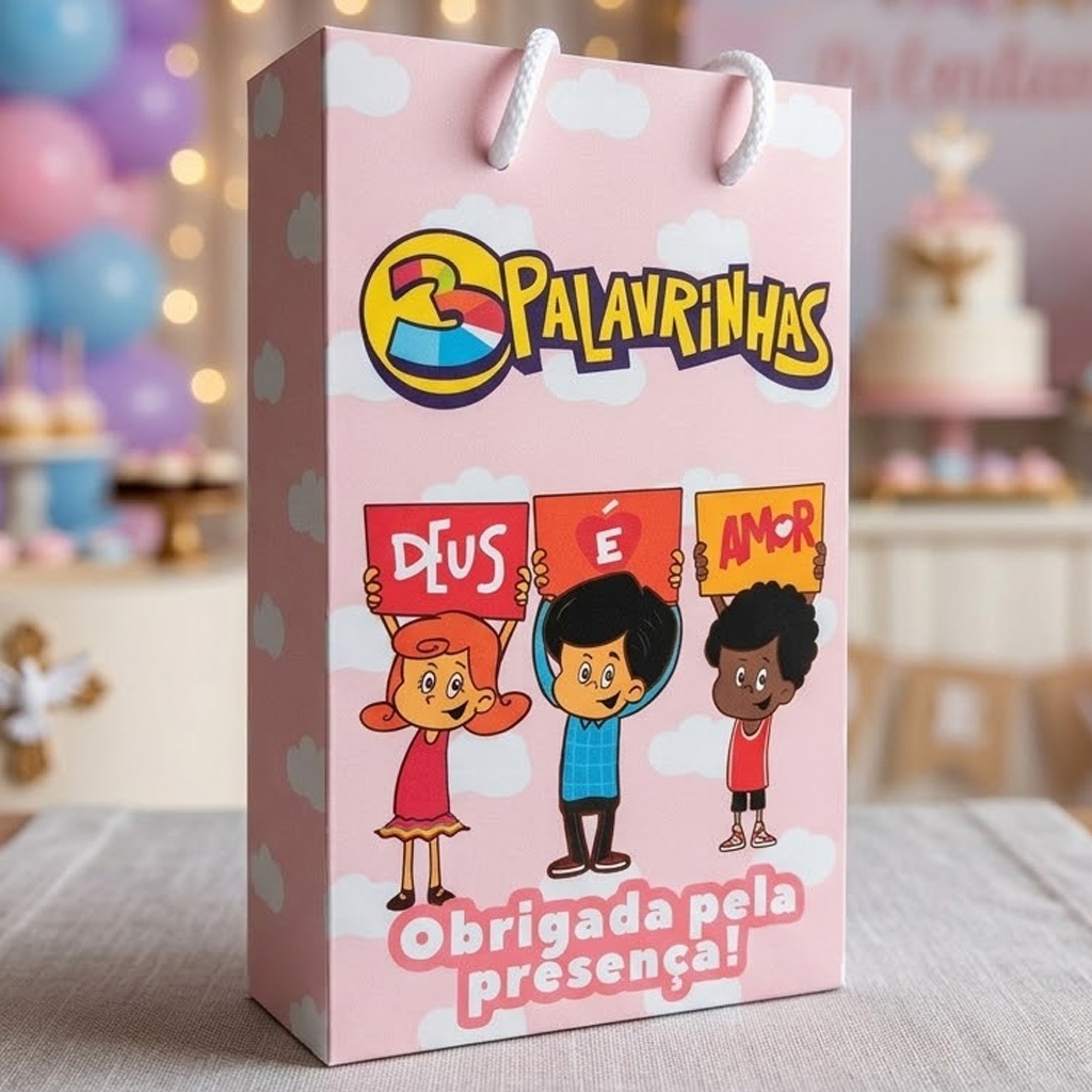 3 PALAVRINHAS Rosa - Sacolinha Festa Aniversário Infantil Lembrancinha Mimos - desmontada