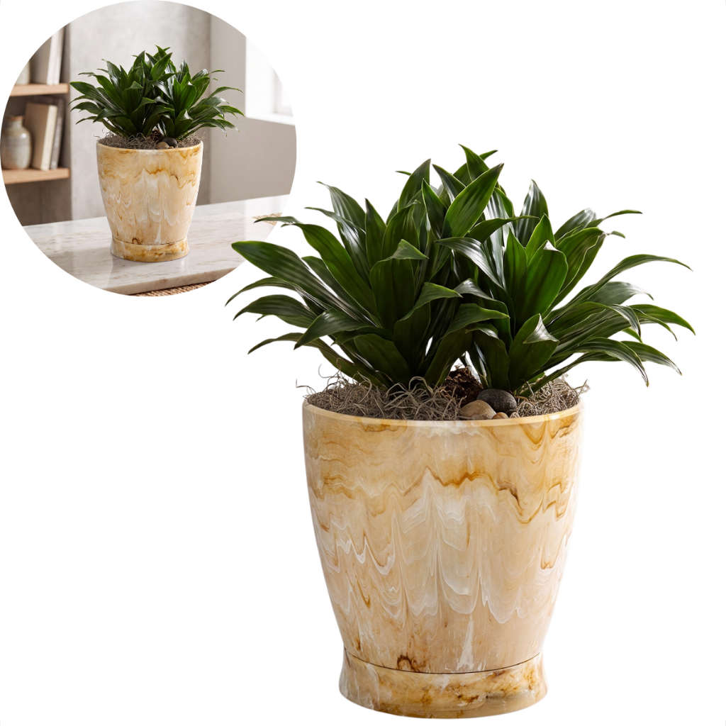 Vaso Marmorizado Pequeno Plantas e Flores Prato Rosqueável Flores Jardim Decorativo Sala
