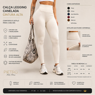 Calça Legging Canelada Cintura Alta Zero Transparência Feminina Poliamida Academia Fitness Yoga