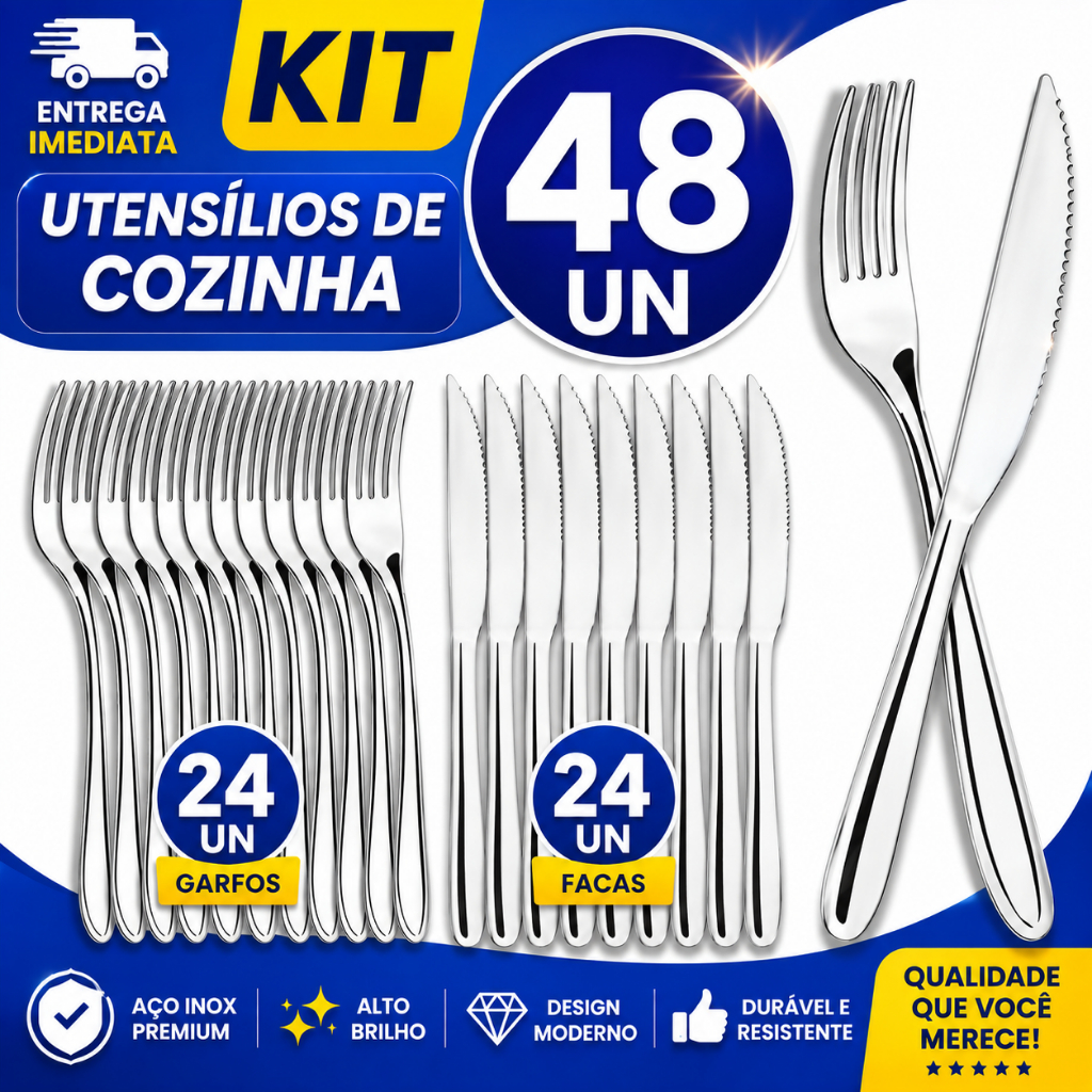 Talheres Cozinha Faqueiro Completo Prateado Aço Inox Restaurante Buffet Garfo Faca Profissionais Hotel Resistente
