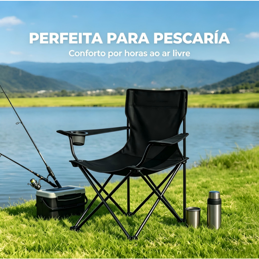 Cadeira Camping Dobravel Suporta 120kg Porta‑Copos Apoio de Costas Para Pesca Praia Jardim com Bolsa — imagem 2 de 2