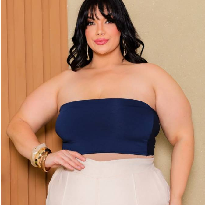Top Faixa Sutia Plus Size Suplex forro duplo Sustentação Zero Transparência Tomara Que Caia