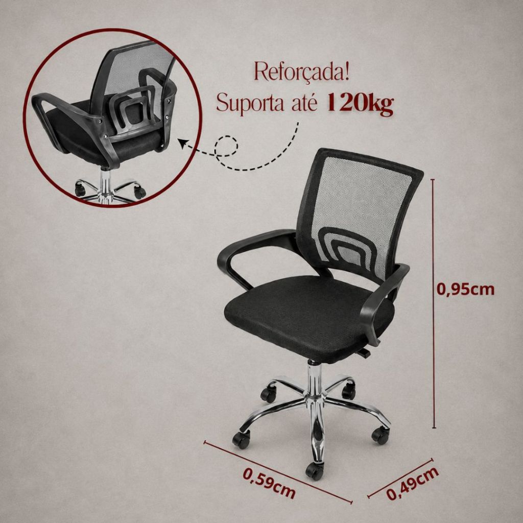 Cadeira de Escritório Encosto Mesh Assento Estofado Base Giratória Executiva Ergonômica · foto 2