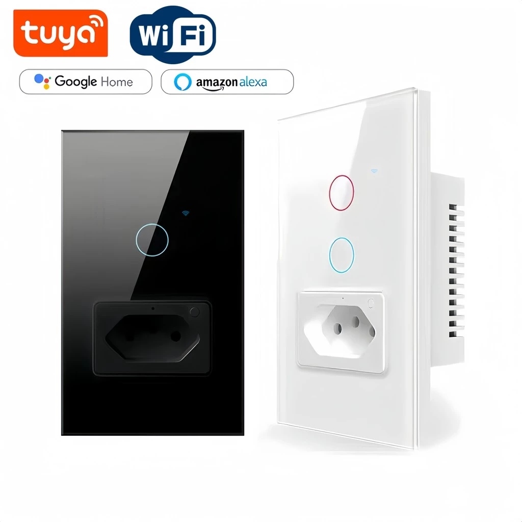 Interruptor Inteligente Wi-Fi Bluetooth Touch Aitek com Tomada 10A Alexa Google Assistant Bivolt