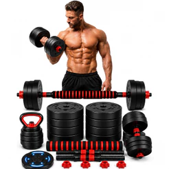 Kit de Halteres E Anilhas de 15kg com Kettlebell 6 em 1 Barras de Musculação Academia Treino Fitness Peso Shape Puxador