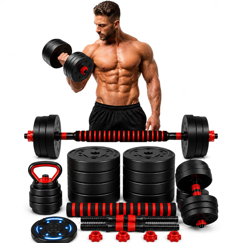 Kit de Halteres e Anilhas 15kg com Kettlebell 6 em 1 para Academia