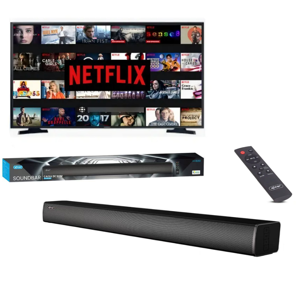 Caixa De Som Soundbar Para TV Home Theater 60W RMS Bluetooth 5.0 HDMI Estéreo 2.0 Fixação Na Parede