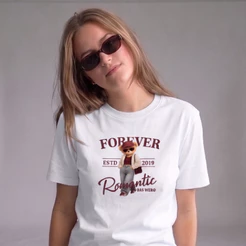 Roupa Feminina Blusa Básica Estampada 100% Algodão Casual Dia a Dia Urso Teddy Estilo Gringa DTF