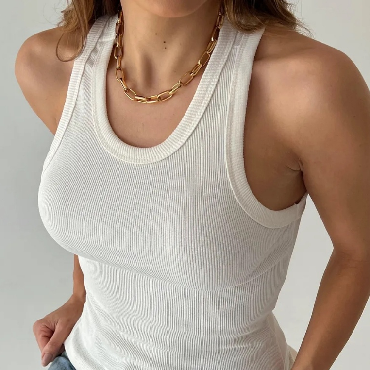 Blusinha Regata Feminina Básica Nadador Canelada Premium Fitness Confortável Versátil Estilosa Despojada Tendência