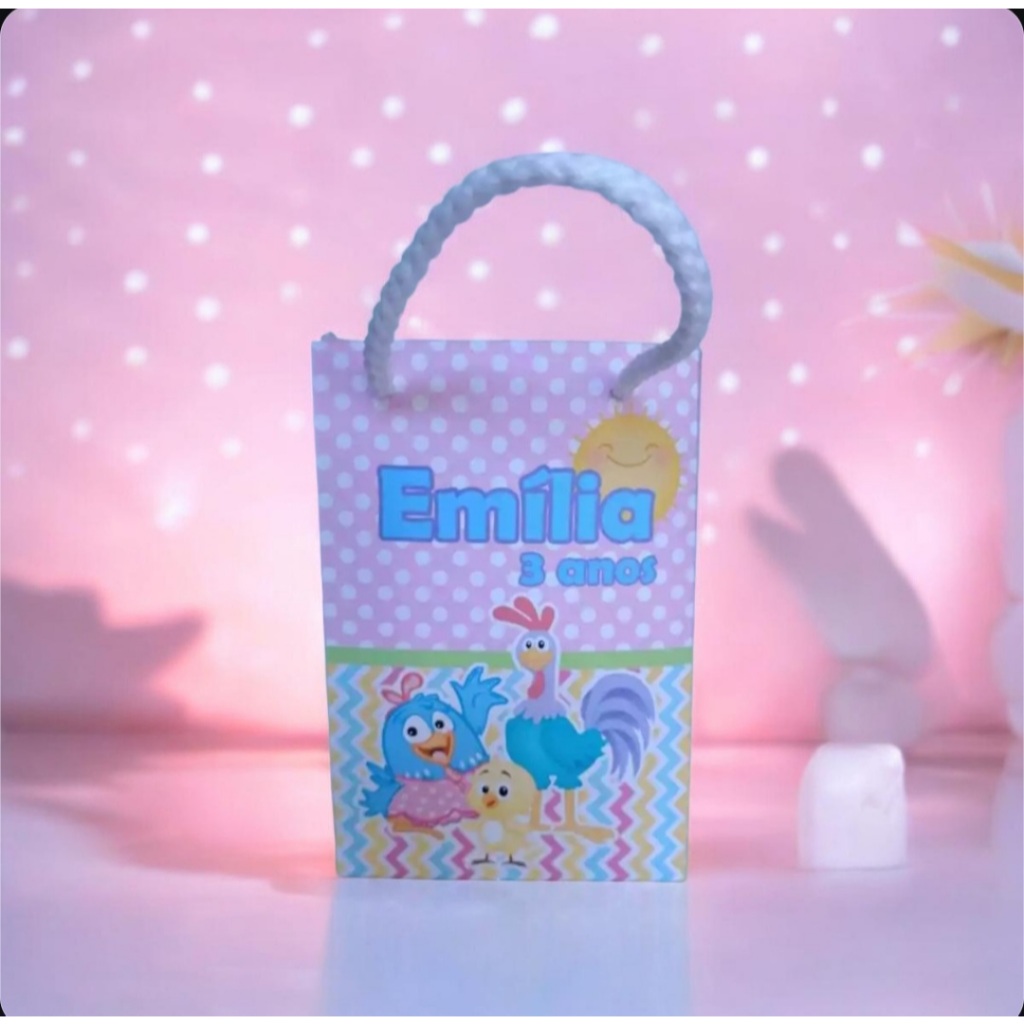 Sacolinha Personalizada com nome e idade 13x20 Galinha Pintadinha Rosa Aniversário Festa Lembrancinha