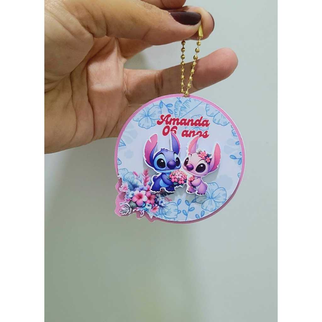 TAG etiqueta  personalizada STITCH - 3D com corrente dourada para lembrancinha e sacolinha de aniversário