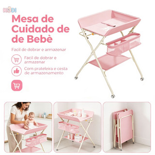 Mesa Trocador de Bebê Dobrável com Rodinhas , Ideal para Banho e Troca de Fraldas -P17