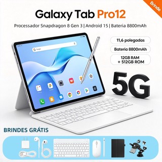 Tablet Galaxy Pro12 Max 11,6 polegadas, 12 GB + 512 GB, 8.800 mAh, 5G, Bluetooth e Wi-Fi – Tablet para estudos e trabalh