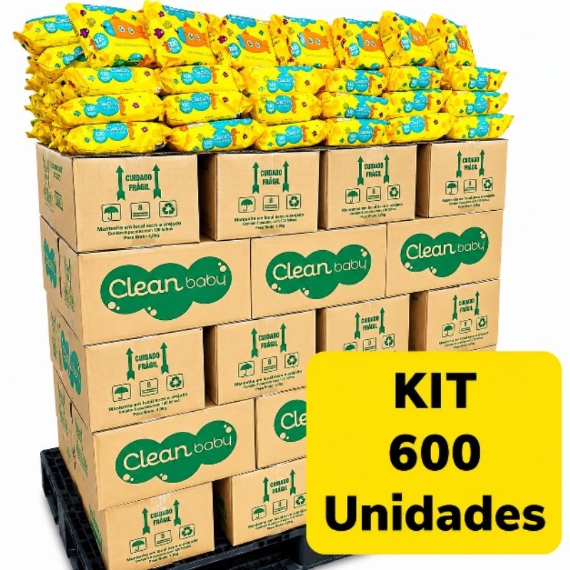Toalhas Umedecidas Clean Baby - Caixa 6 Pacotes com 100 Unidades, Sem Álcool, Com Extrato de Camomila