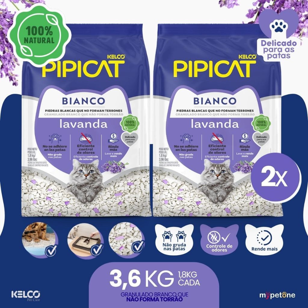 Kit 2 Pipicat Bianco Lavanda Granulado Sanitária - 1,8Kg