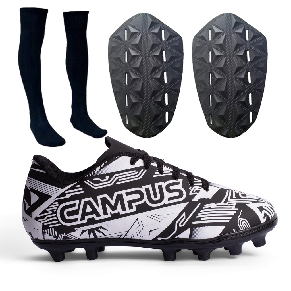 Kit Chuteira De TRAVA Campu´s Caneleira e Meião Masculina Costurada Resistente sola borracha