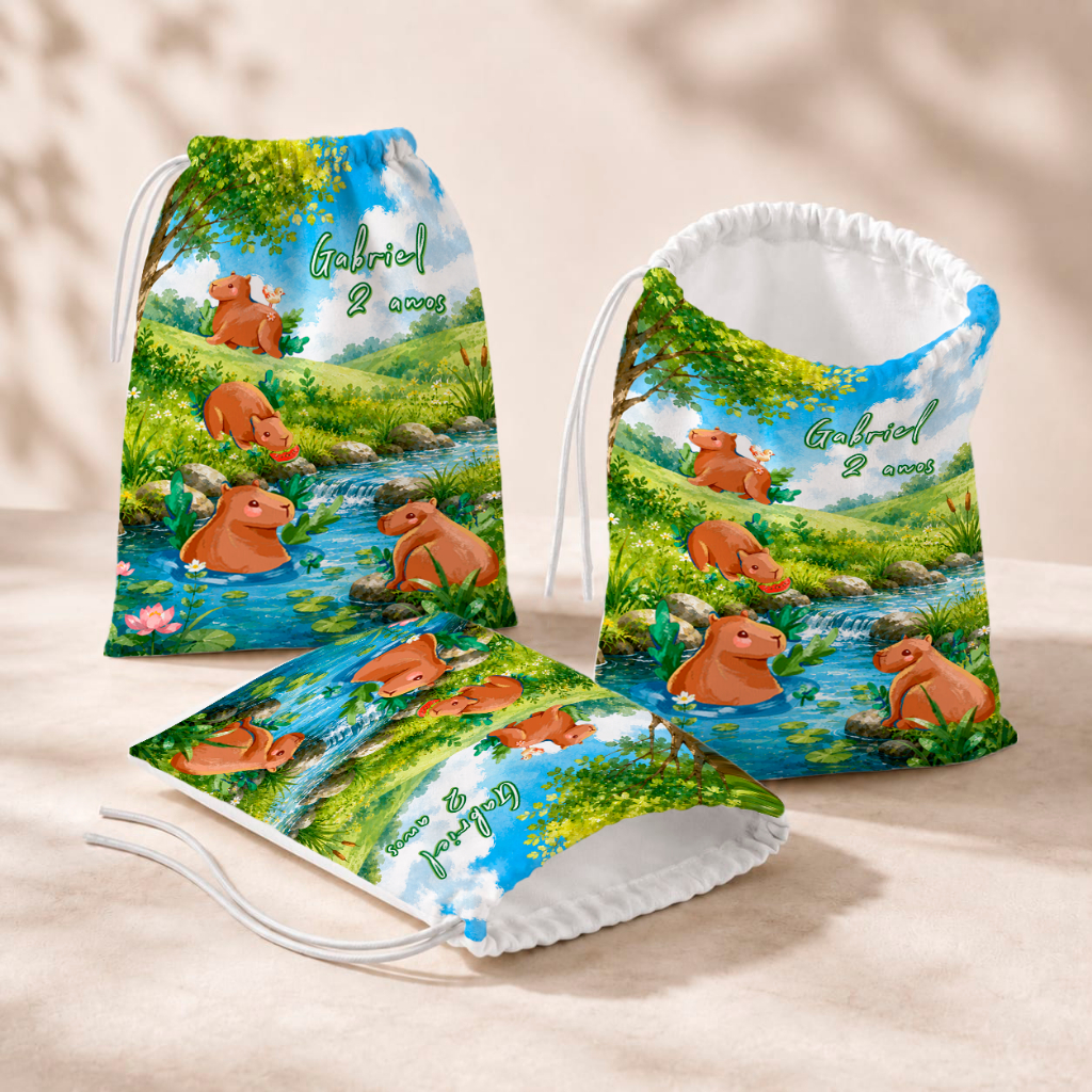20 Sacolinhas Personalizada Festa Infantil 18x26 Aniversário Lembrancinha Capivara Cute M1