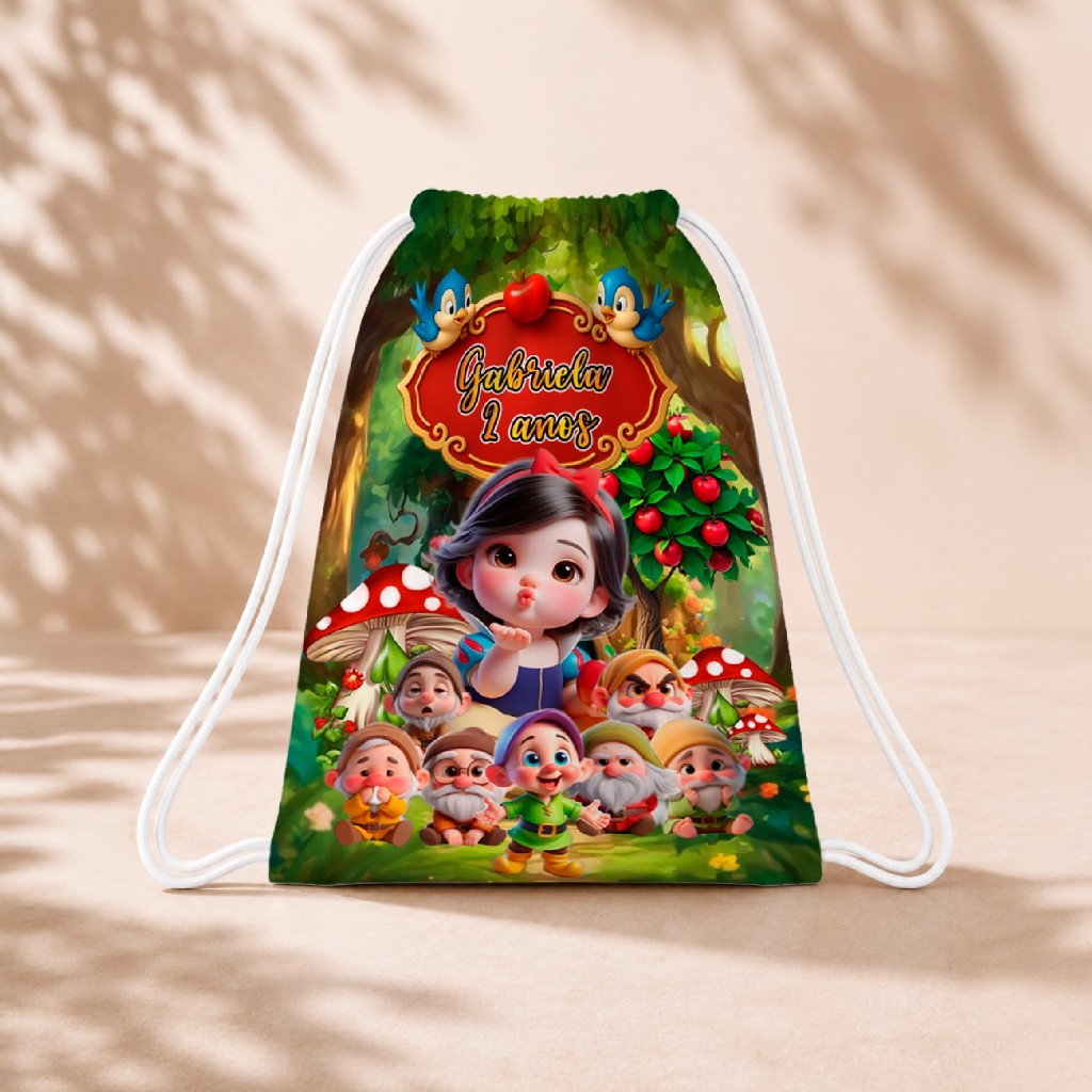 10 Mochila Personalizada Infantil 18x26 Sacolinhas Surpresa Festa Aniversário Lembrancinha Branca de Neve M1