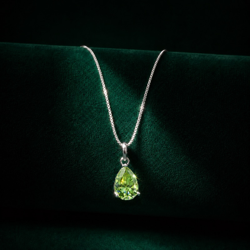 Colar Feminino Moissanite Gota Verde 7x10mm Prata 925 Sofisticado