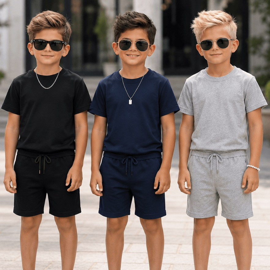 Conjunto Infantil Menino Monocromático Camiseta + Bermuda Algodão Confortável Menino | Roupa Infantil Menino