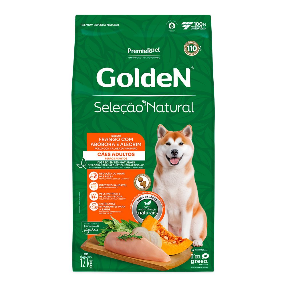 Ração Golden Para Cães Adultos Seleção Natural Abóbora 12Kg