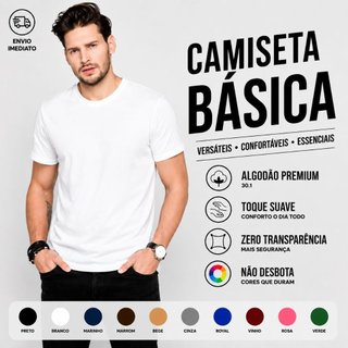 Camiseta Masculina Algodão Camisa Branca Masculinas Slim Básicas Gola Redonda Tribo