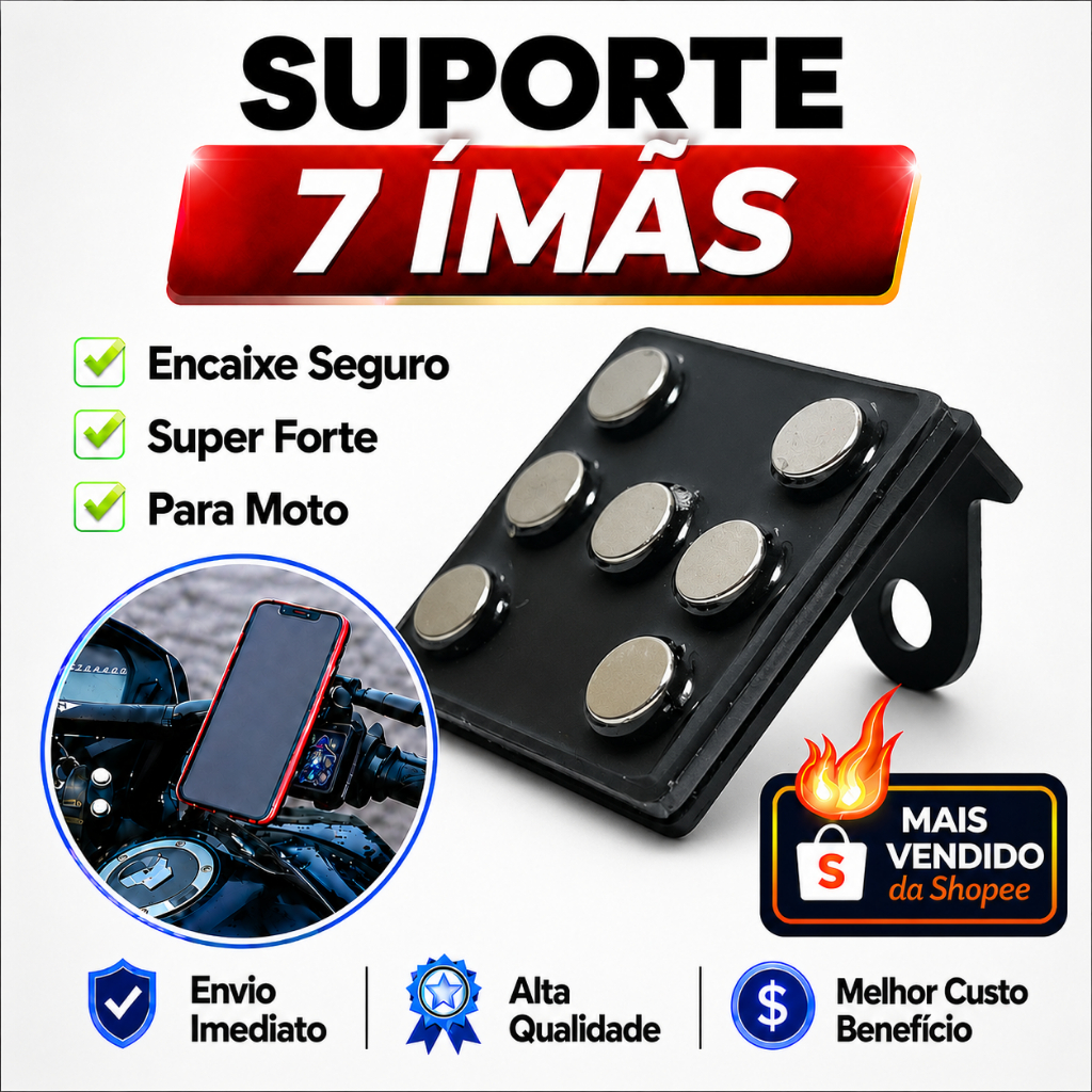Suporte de Celular 7 Imãs Para Moto Extra Forte