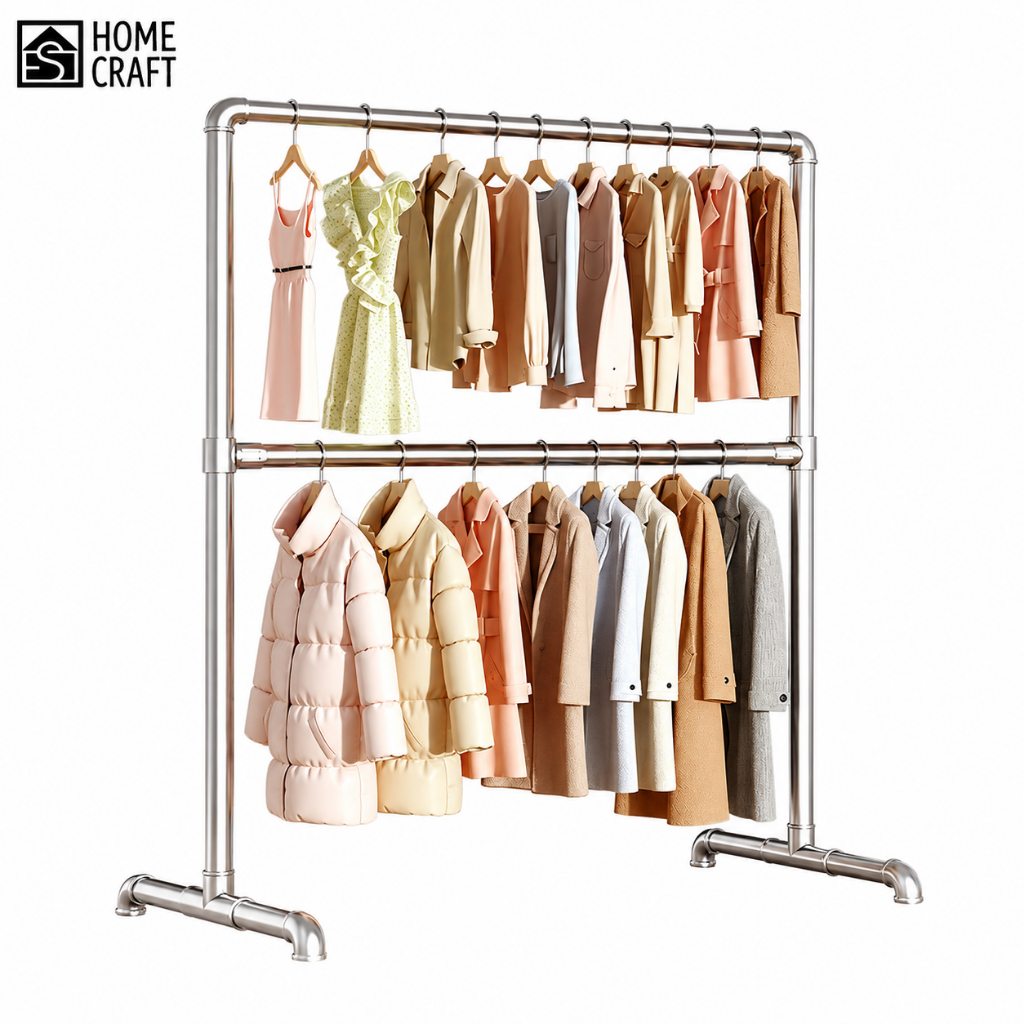 Arara de Roupas Dupla Reforçada Cabideiro de Chão 2 Níveis Organizador para Quarto Closet Lavanderia