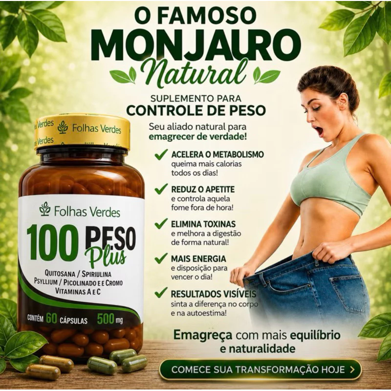 100 PESO - Quitosana + Spirulina + Psyllium + Cromo + Vitamina A e C | Suplemento Alimentar Original — imagem 1