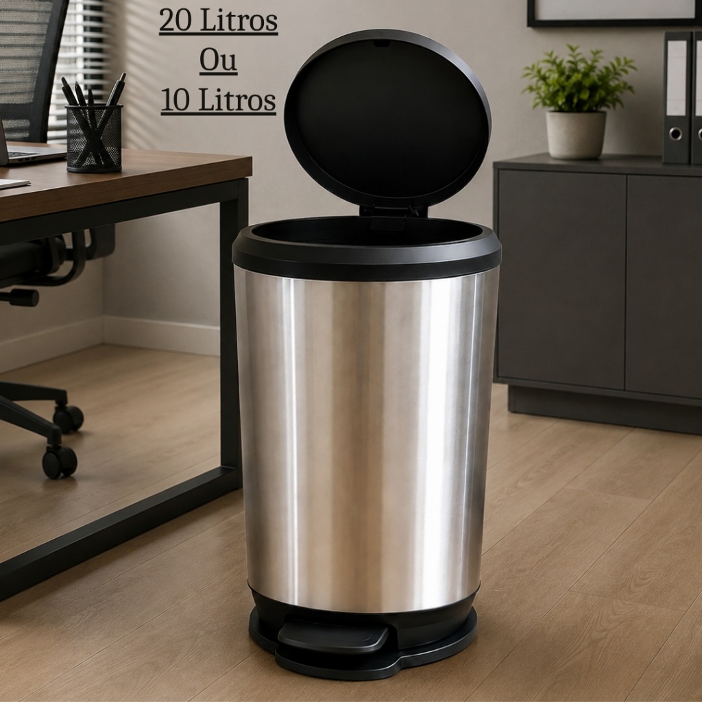 Lixeira Premium Visual Inox 10L 20L com Pedal Prática Resistente para Banheiro Cozinha Quarto Escritório