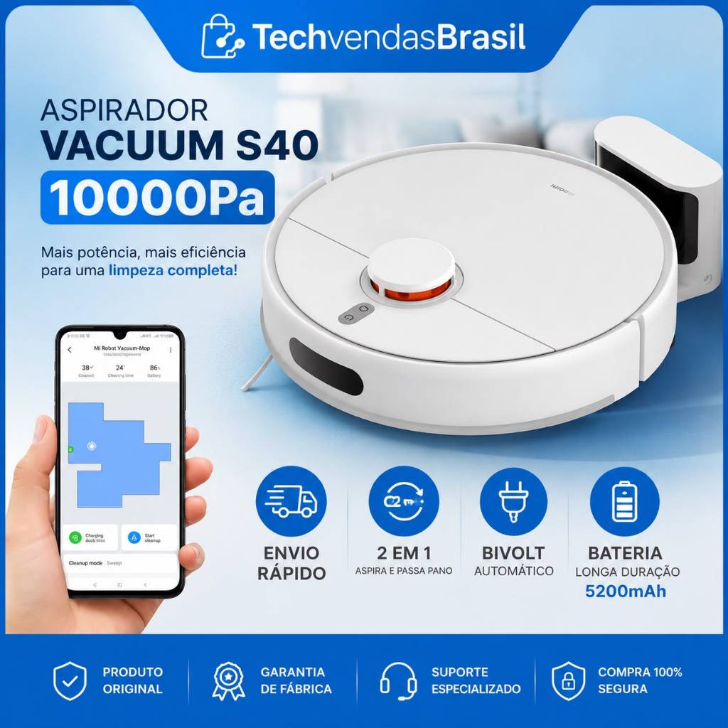 Robô Aspirador Xiaomi S40 10000Pa | aspira e passa pano | mapeamento WiFi