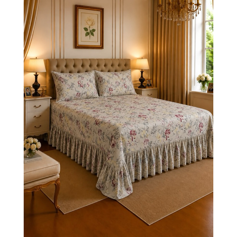 Kit Colcha Cobre Leito Emily Queen 03 Peças Com Babado - 100% Algodão 400 Fios + 2 Fronhas Oferta