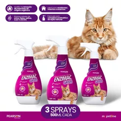 Kit 3 Eliminador de Odores e Manchas Pearson Enzimac Spray para Gatos - 500 mL