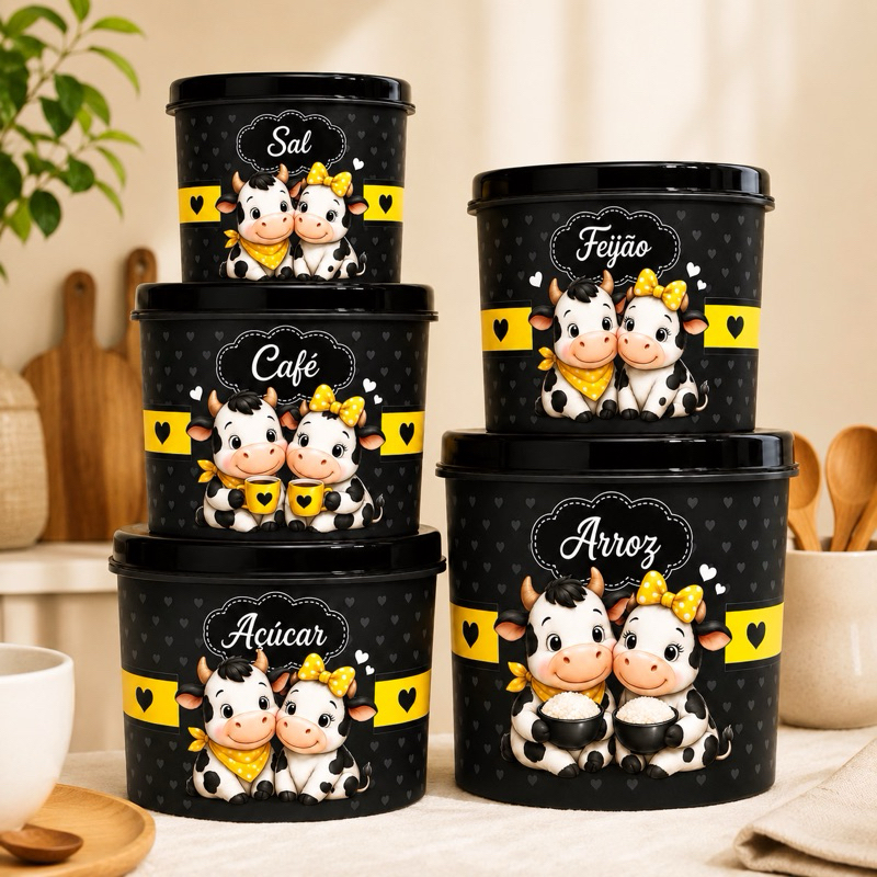 Kit Potes Herméticos Mantimentos 5 peças  Cozinha Organizada Premium