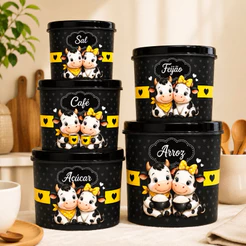 Kit Potes Herméticos Mantimentos 5 peças Cozinha Organizada Premium