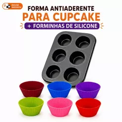 Kit Forma Assadeira Antiaderente Teflon e Formas De Silicone Com Cavidades Cupcakes Empada Bolo Resistente Não Gruda