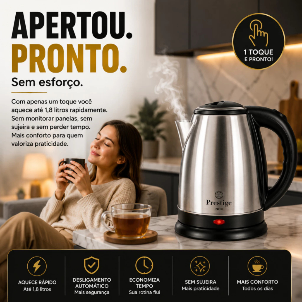 Chaleira Eletrica Inox 18 Litros 1500 Watts Alta Potencia Aquecimento Rápido 220 Volts